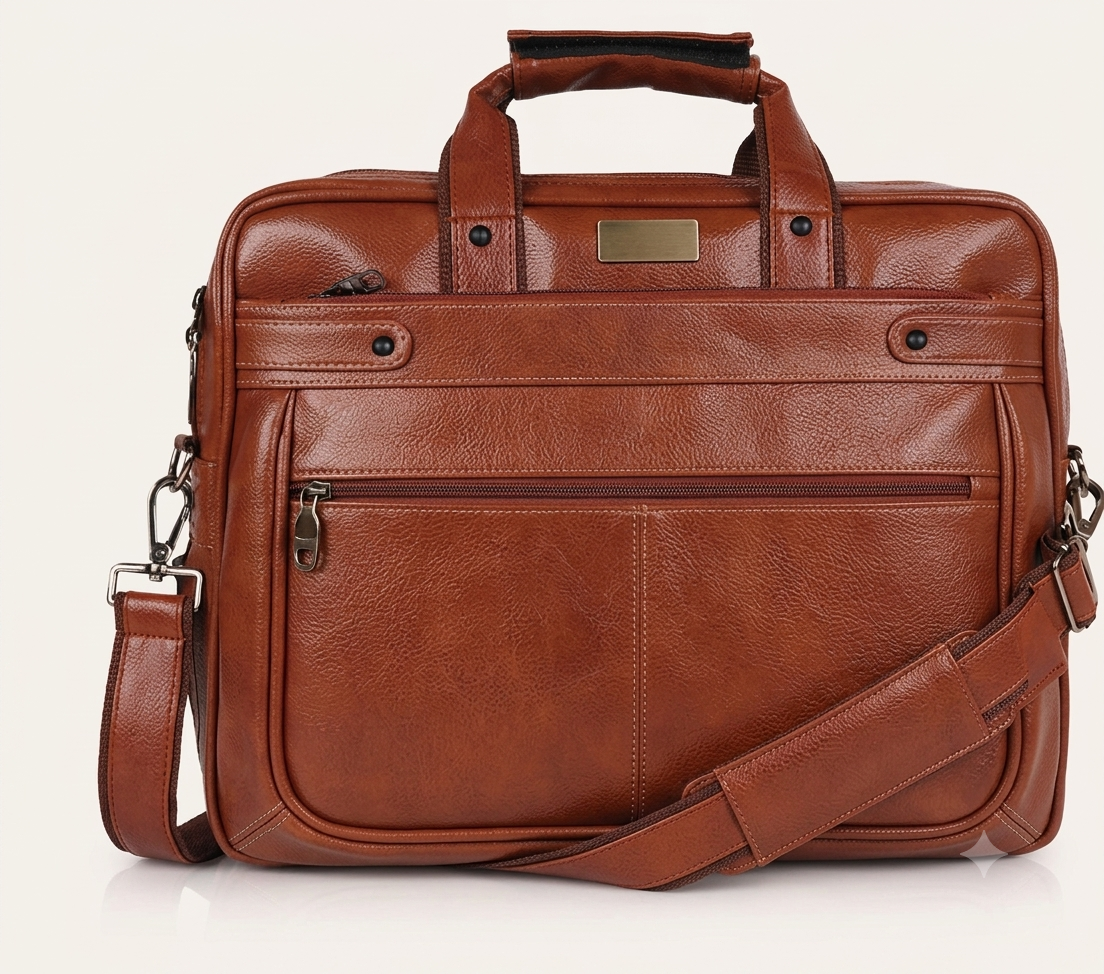 Dual Compartment Leather Laptop Bag